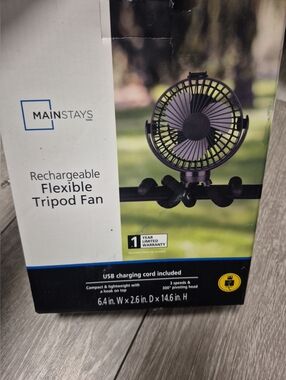 Mainstays Rechargeable Tripod Fan Flexible Adjustable Great For Strollers Bikes